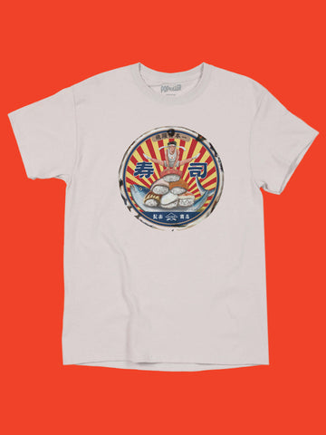 Retro sushi graphic tee by Japanese artist Anraku.