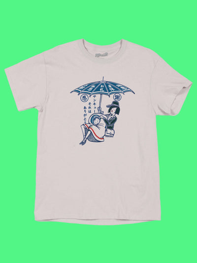 Baby stork graphic tee by Japanese artist Anraku.