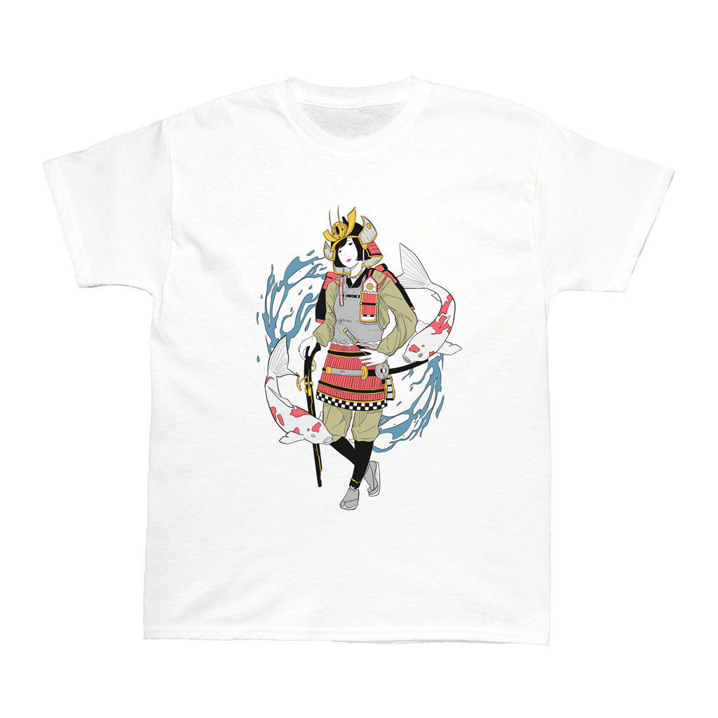 Anime samurai koi fish graphic t-shirt.
