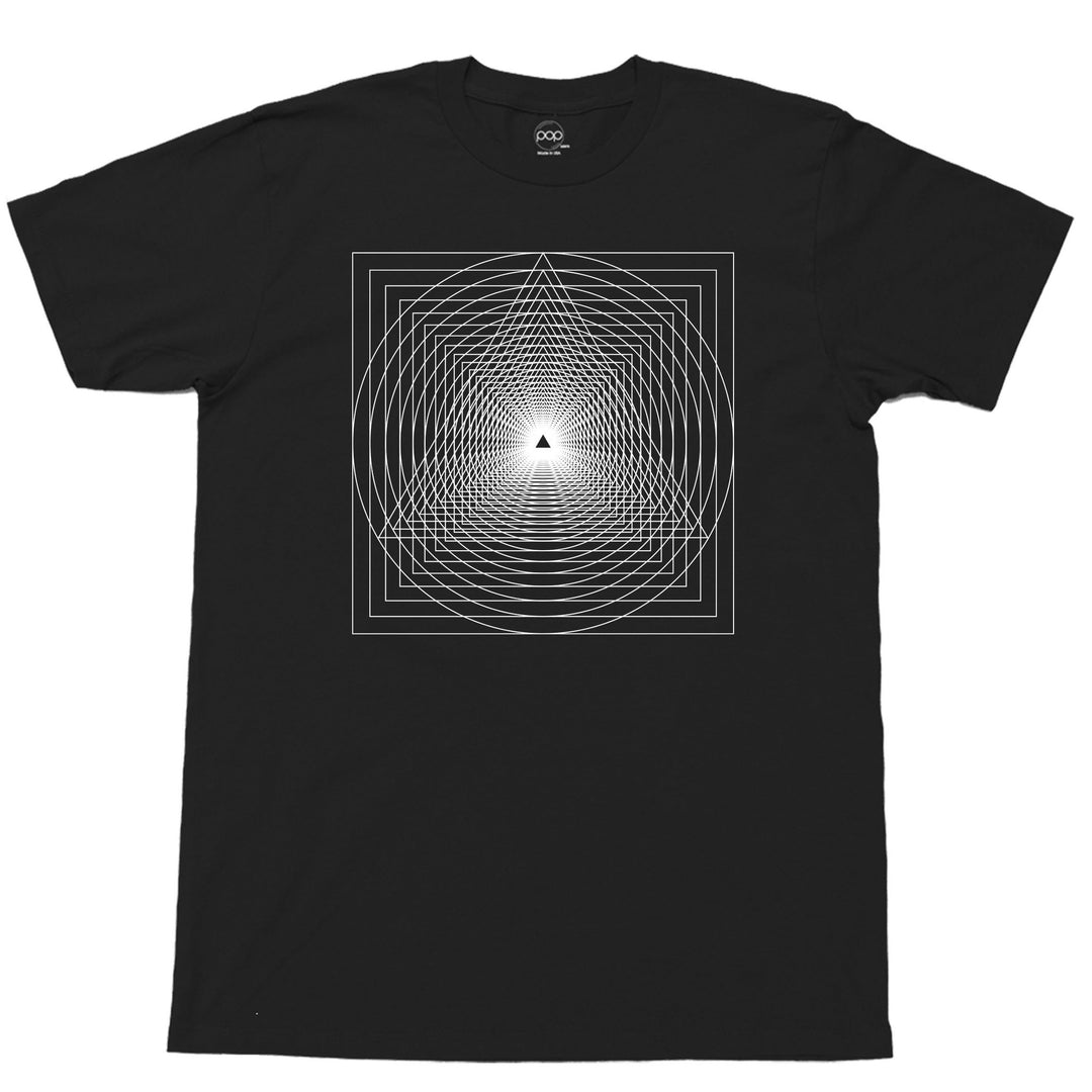 Black graphic t-shirt with a trippy design by LA brand Popkiller.
