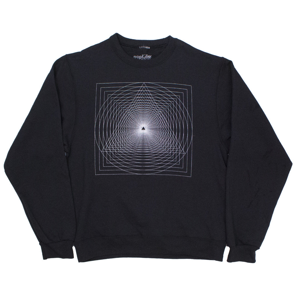 A black sweatshirt with a minimal graphic design.