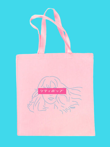 Plastic Love Mariya Takeuchi city pop pink tote bag.