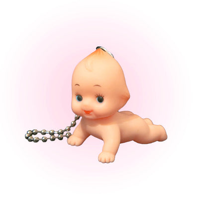 Crawling white kewpie keychain.