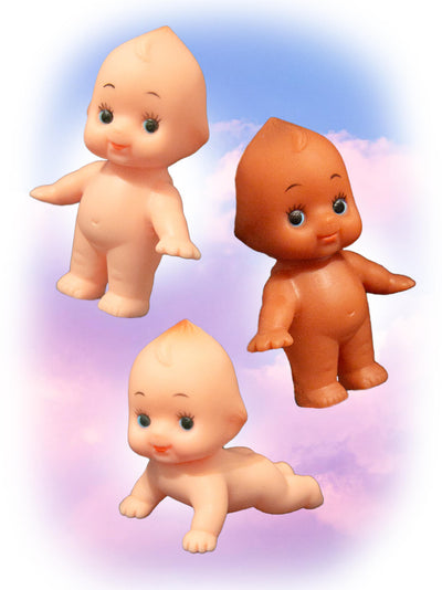Three kewpie doll baby figurines for collectors and novelty gifts.