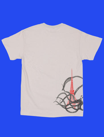 Nautical squid attacking Paris wrap around design t-shirt design by Los Angeles artist Daisuke Okamoto.