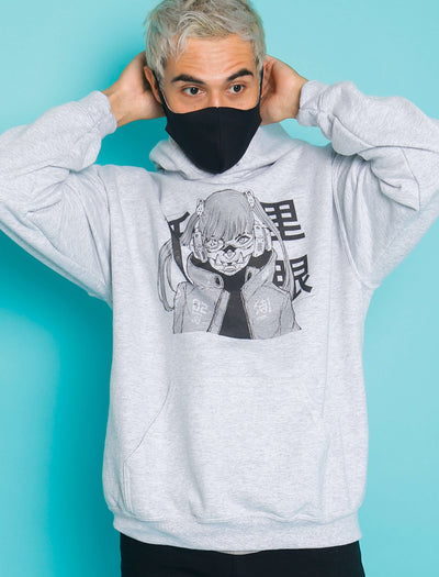 High tech cyberpunk girl with mask hoodie. 