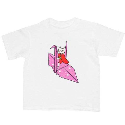 Kawaii pink origami cat kid's t-shirt.