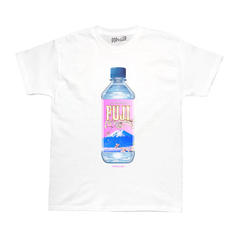 A vaporwave graphic tee with Mt. Fuji and cherry blossoms on it.
