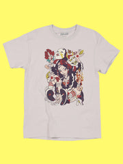 Streetwear anime girl graphic tee by Japanese artist Grape Brain.