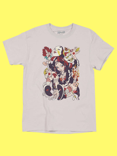 Streetwear anime girl graphic tee by Japanese artist Grape Brain.