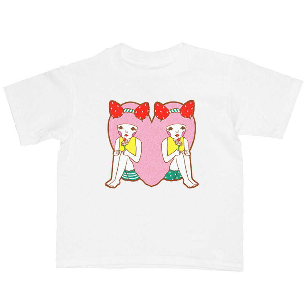 Two strawberry heart kawaii character t-shirt.