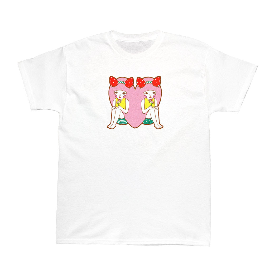 Kawaii strawberry pink heart t-shirt.
