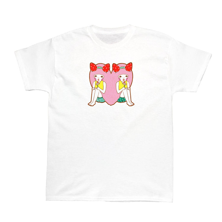 Kawaii strawberry pink heart t-shirt.