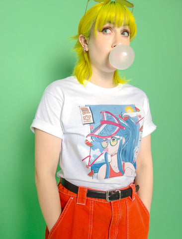 Watermelon city pop summer seaside anime girl graphic tee.
