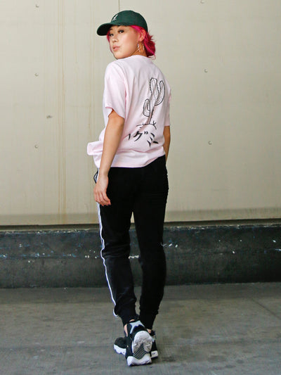 Back print pink hug me cactus graphic tee by Los Angeles brand Popkiller.