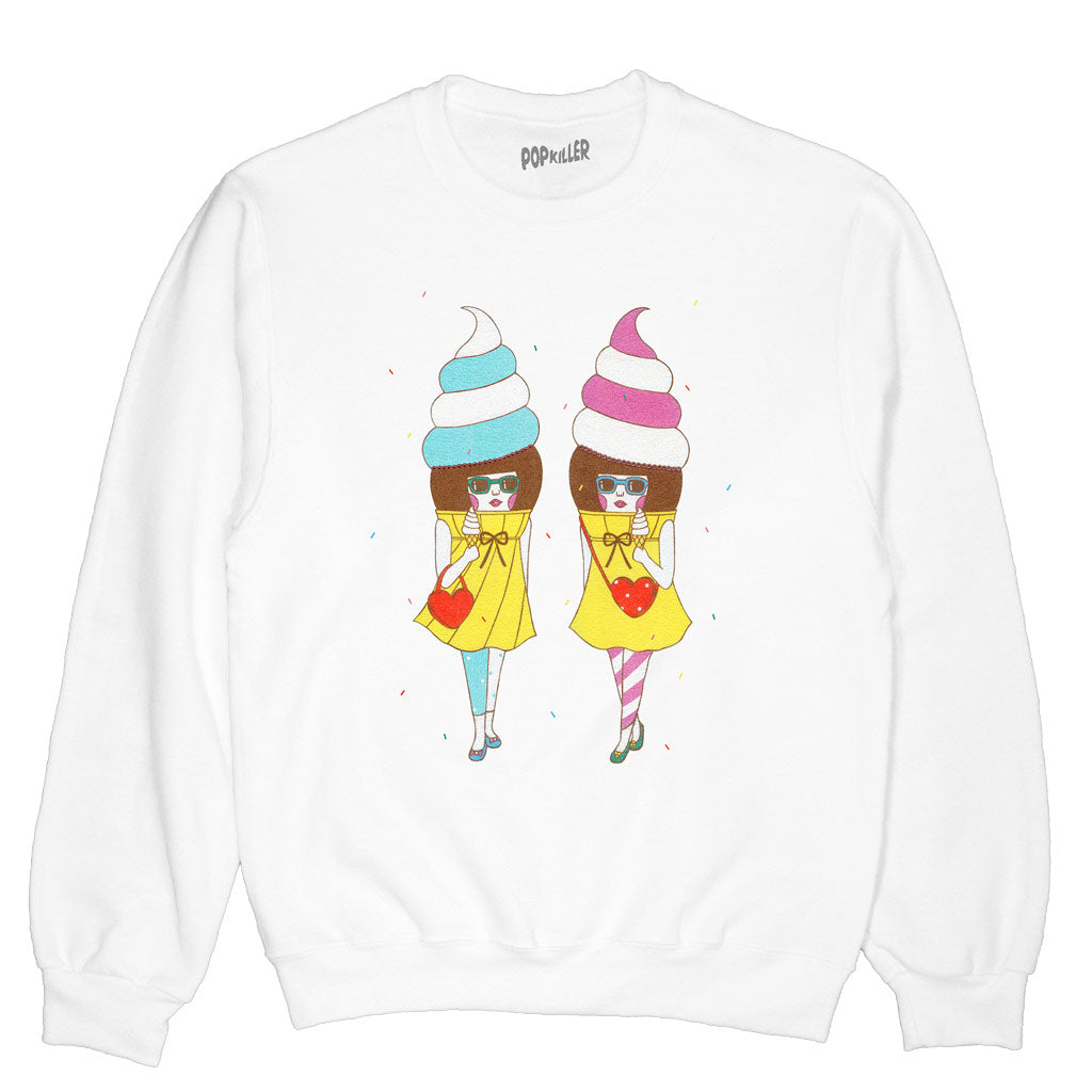 Twin ice cream girl characters sweatshirt.