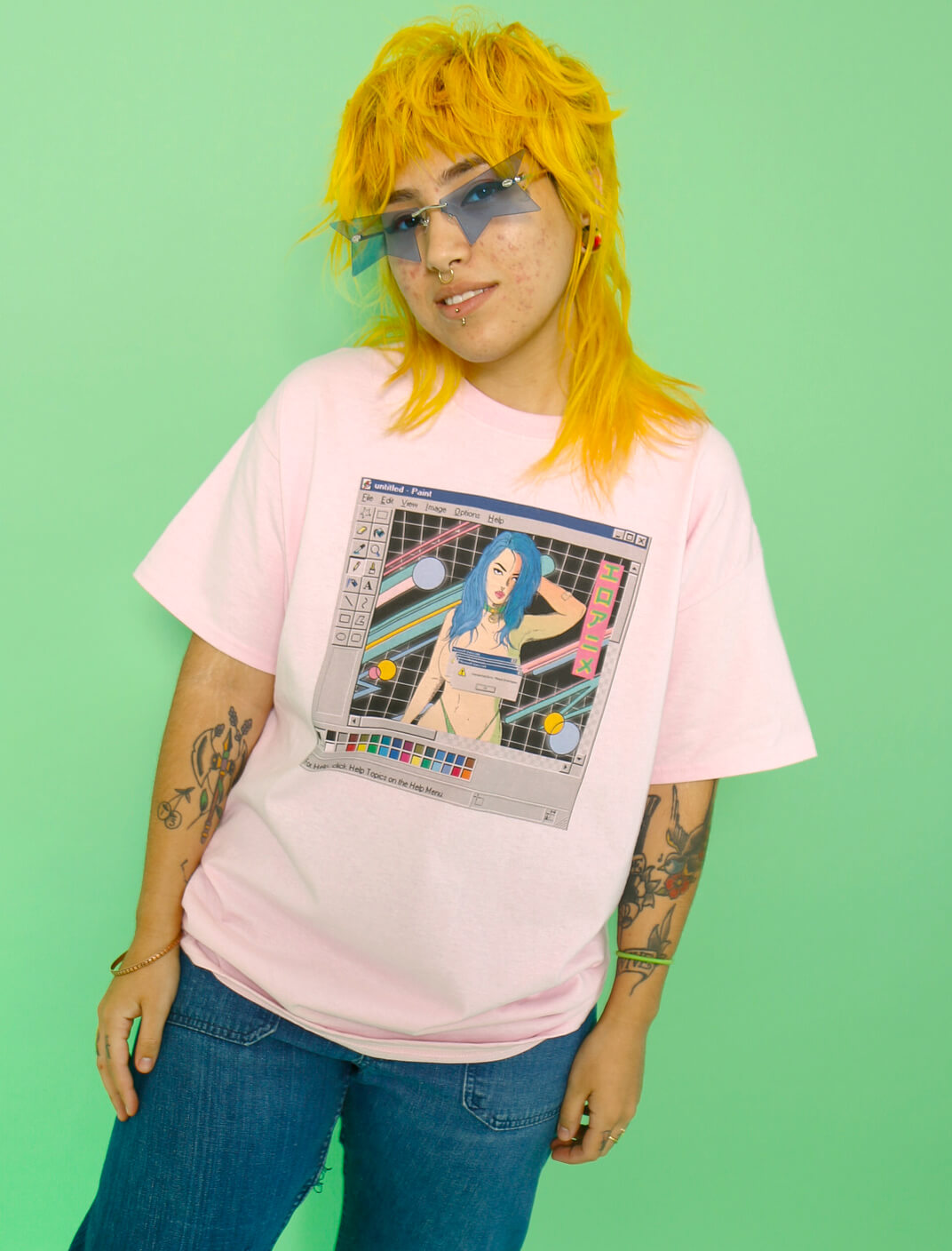 MS paint old web retrotech vaporwave sexy babe graphic t-shirt.