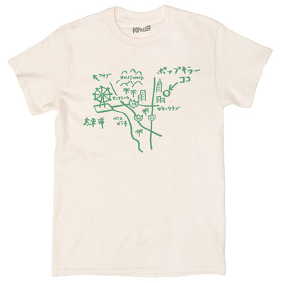 Unisex Japanese doodle map graphic t-shirt by LA brand Popkiller.