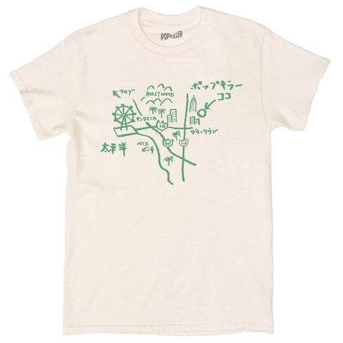 Unisex Japanese doodle map graphic t-shirt by LA brand Popkiller.