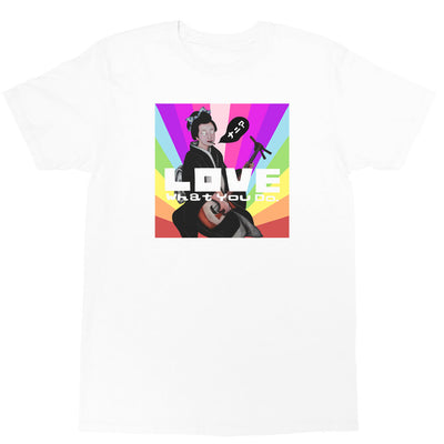 Rainbow trippy geisha graphic t-shirt.