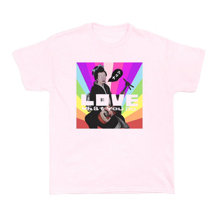 Pink trippy rainbow love what you do graphic tee.