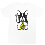 White lucky French bulldog graphic t-shirt by LA brand Popkiller.