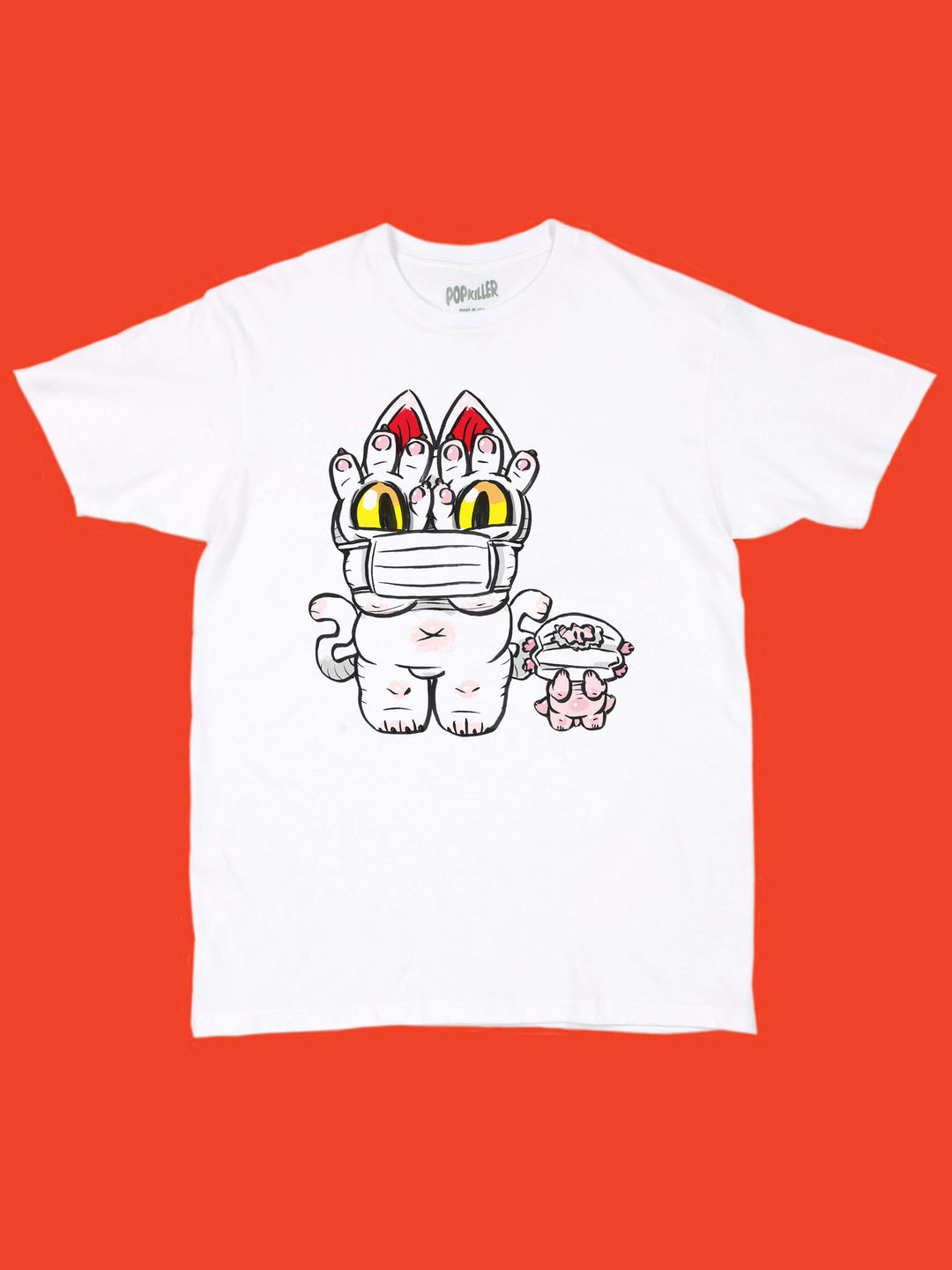 Masked cat graphic t-shirt by anime artist Grape Brain.