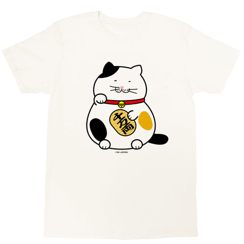 Fat lucky cat graphic tee by Japanese artist Debuneko.
