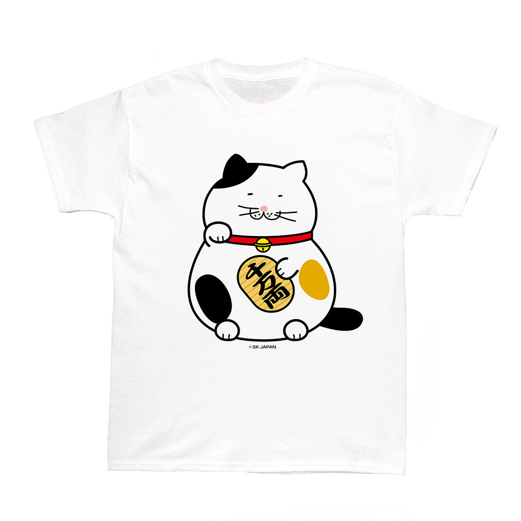 Lucky cartoon chubby cat graphic t-shirt.