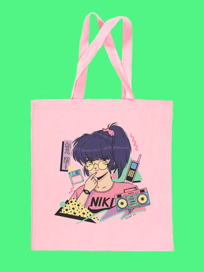 Retro 80s anime mallsoft tote bag.
