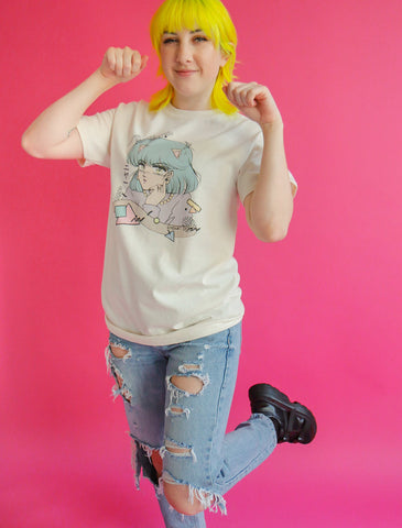 vintage manga anime uwu cat girl t-shirt.