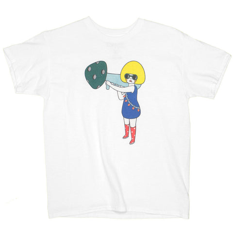 Mushroom gun graphic t-shirt.