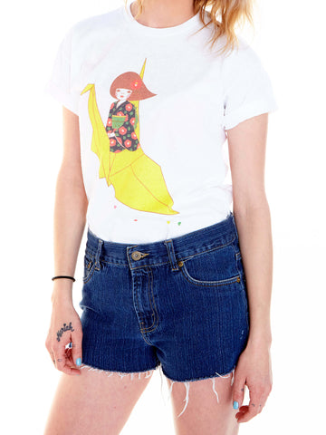 Model wearing a kawaii Japanese princess graphic t-shirt.