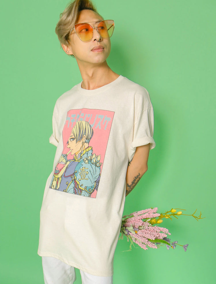 Anime boy pastel retrofuturism apparel.