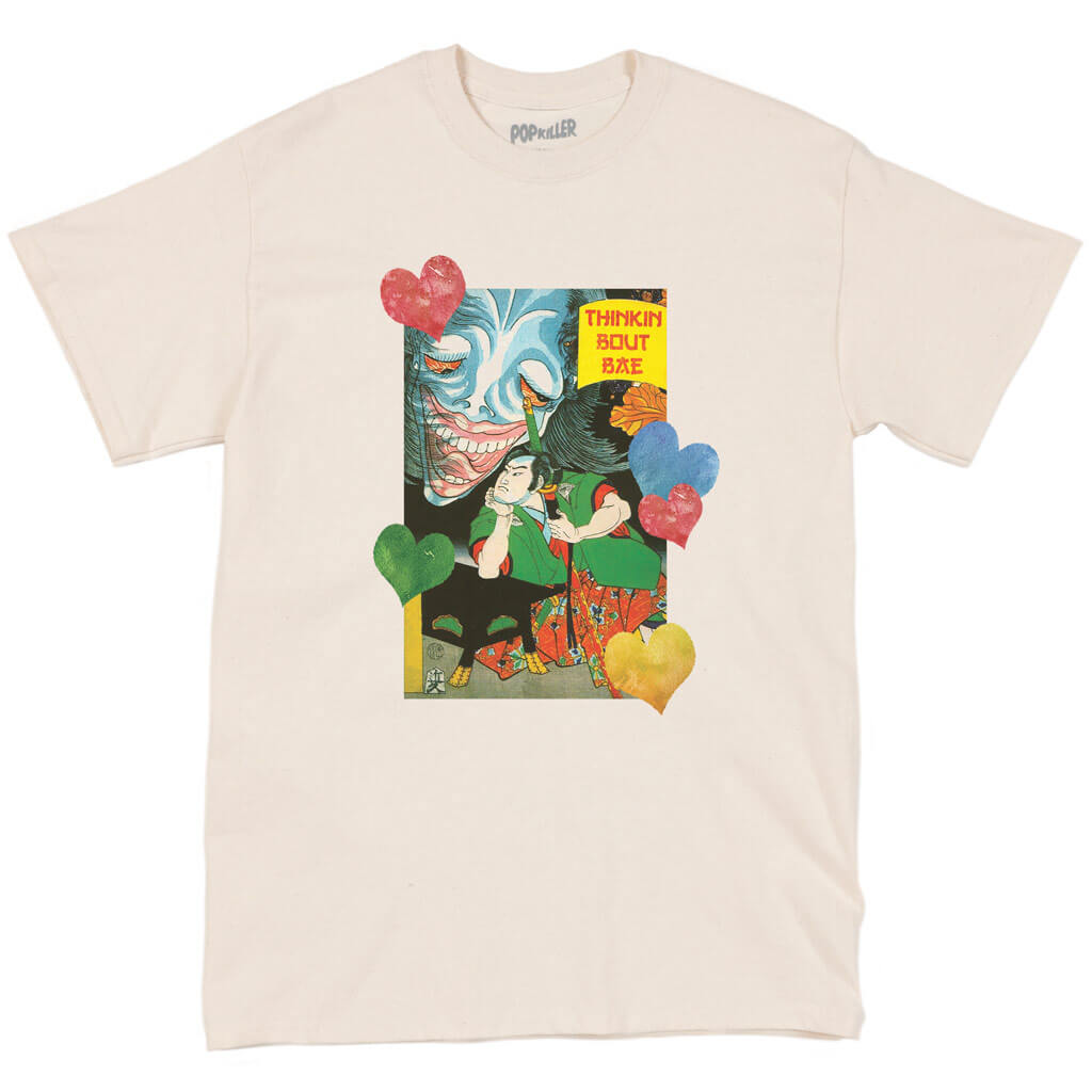 A beige graphic tee with a Japanese ukiyo-e meme on it.