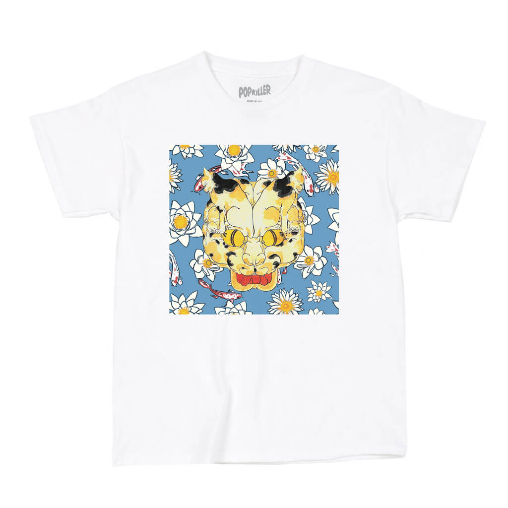 Trippy cat and lotus flower graphic tee.