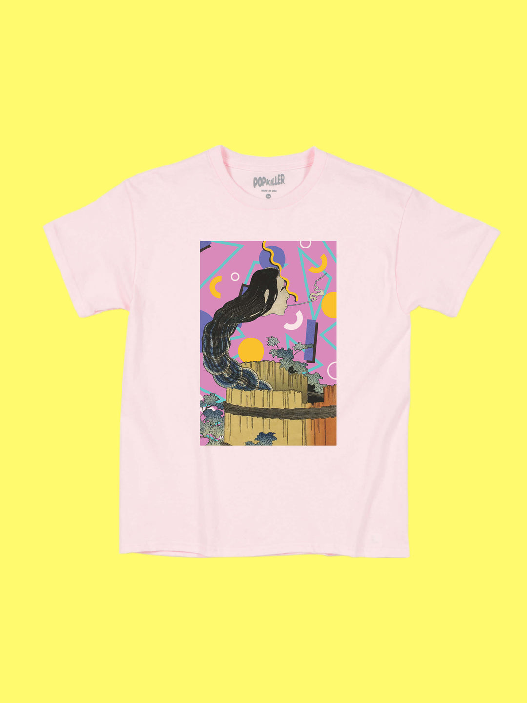 Pink aesthetic yokai graphic t-shirt.