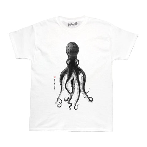 Goth octopus illustration graphic t-shirt.