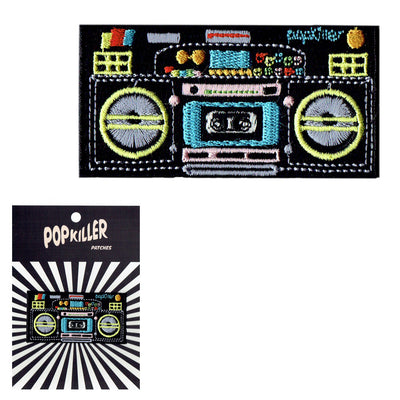 Retro boombox iron on patch.