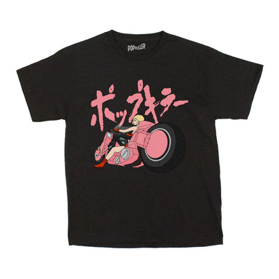 Kawaii pink motorcycle graphic t-shirt.