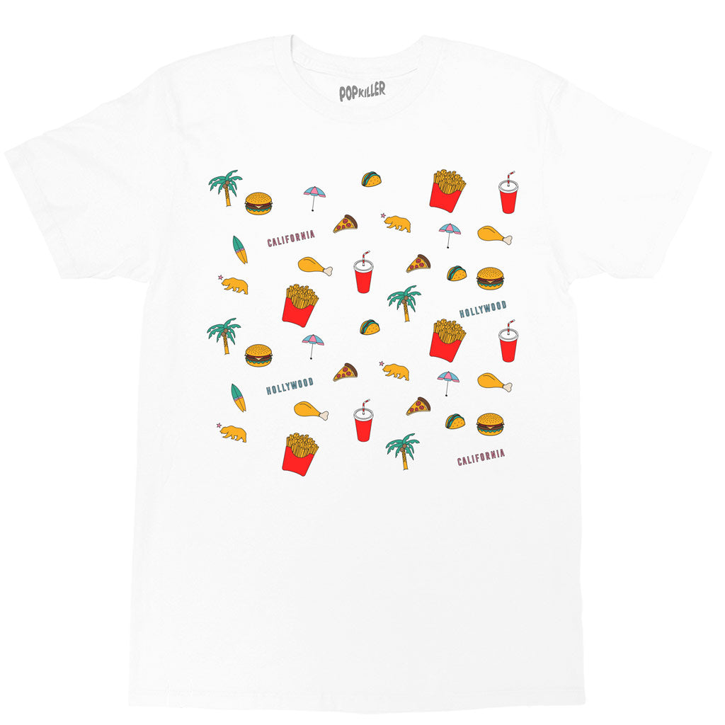 White California junk food graphic t-shirt by LA brand Popkiller.