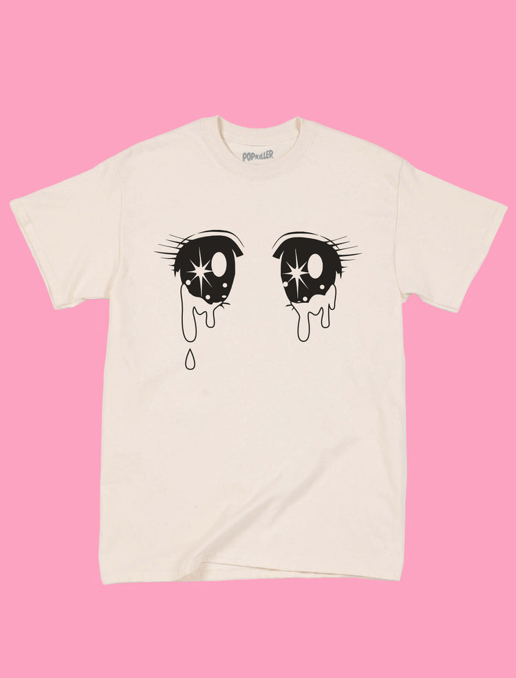 Kawaii anime crying eyes graphic apparel t-shirt by Popkiller.