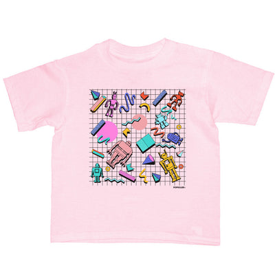 Pink aesthetic retro robots kid's tee.