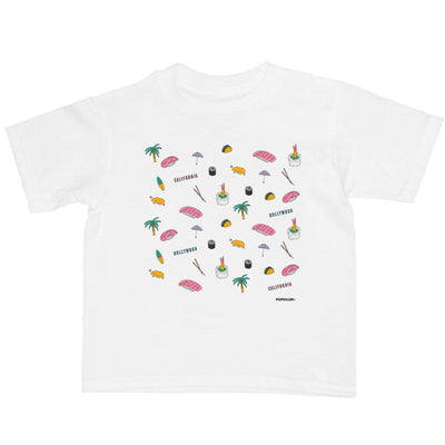 California sushi and tacos kids t-shirt.