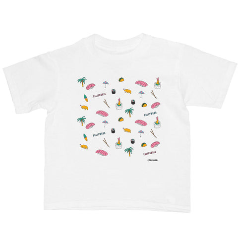 California sushi and tacos kids t-shirt.
