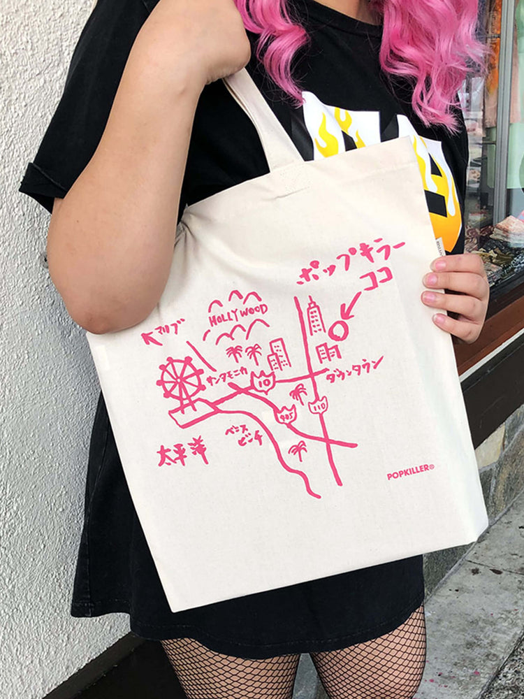 Kawaii map of LA tote bag.