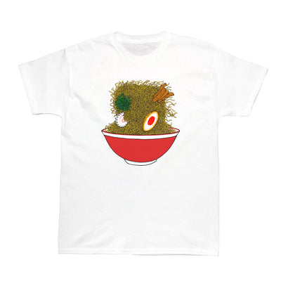 Cool illustration of Japanese ramen on a white t-shirt.