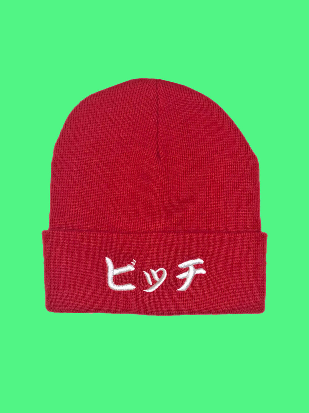 Japanese bad bitch embroidered red streetwear beanie. 