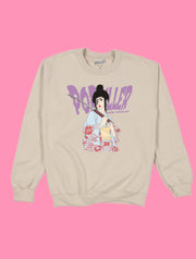 Sand pullover sweatshirt with a samurai anime girl by Japanese artist Sagaken.