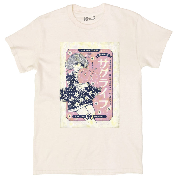 Sakura school girl graphic t-shirt by Japanese artist Anraku.